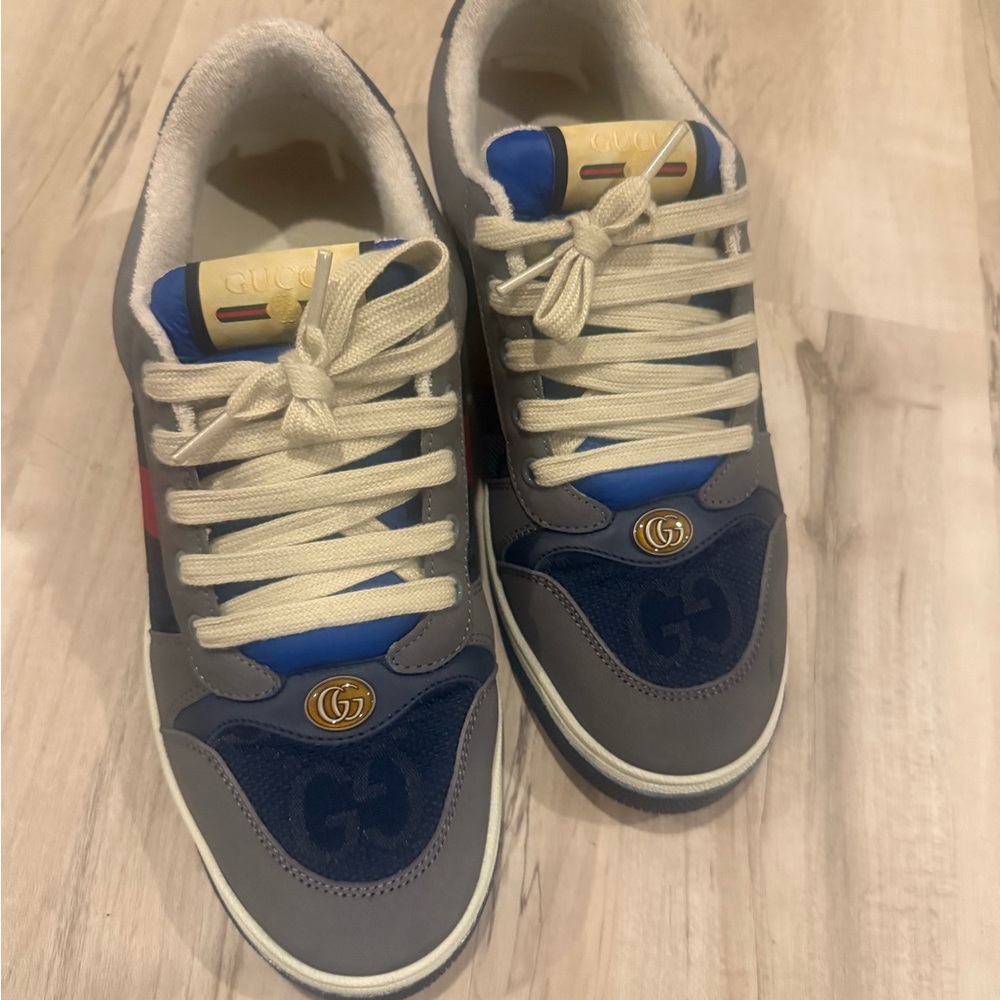 Gucci GG screener Gray and Blue Skate-Style Sneakers